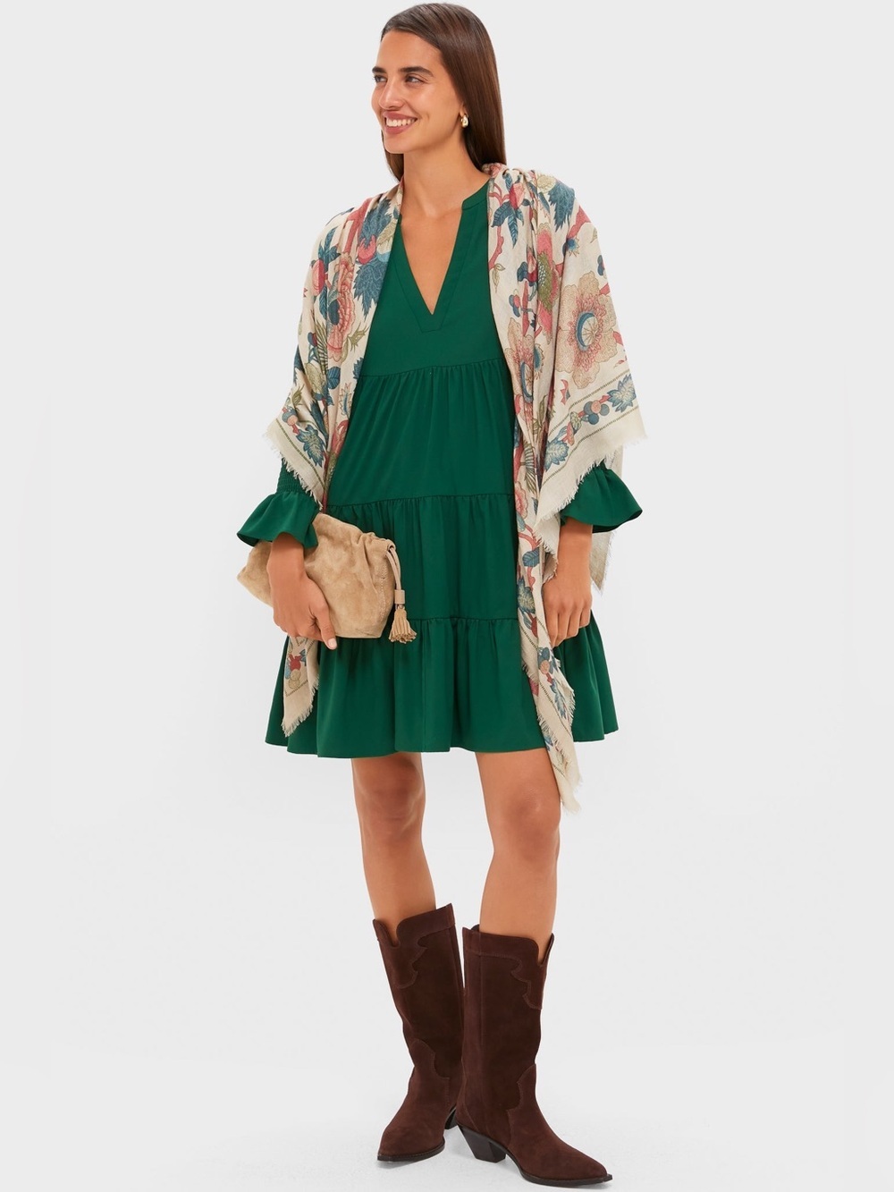 Pomander Place Tuckernuck Hunter Green Crepe Kenzo Dress - Picture 4 of 13